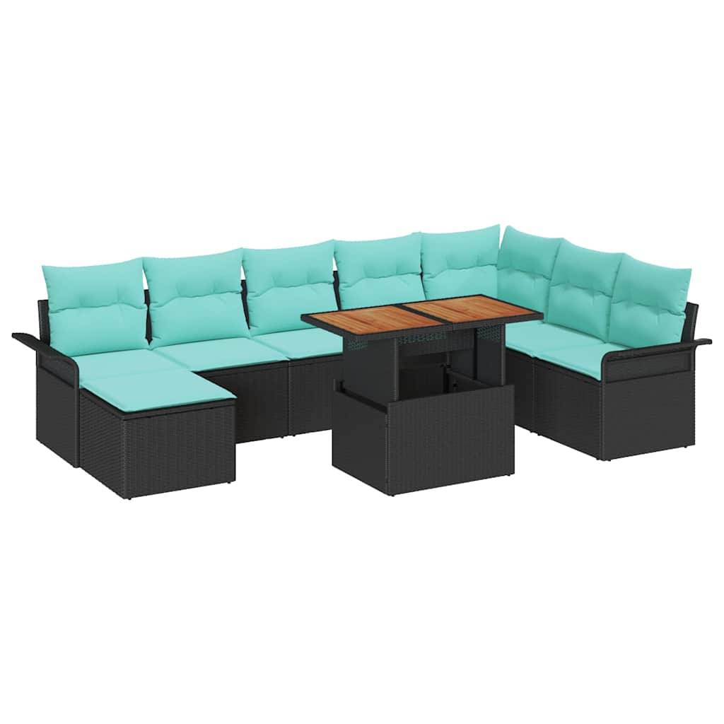 vidaXL Garten-Sofa-Set mit Speicher 9 pcs Schwarz Poly Rattan