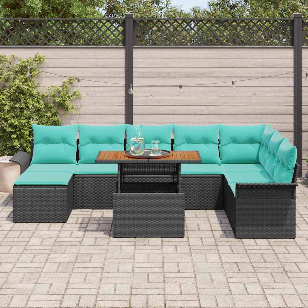 vidaXL Garten-Sofa-Set mit Speicher 9 pcs Schwarz Poly Rattan