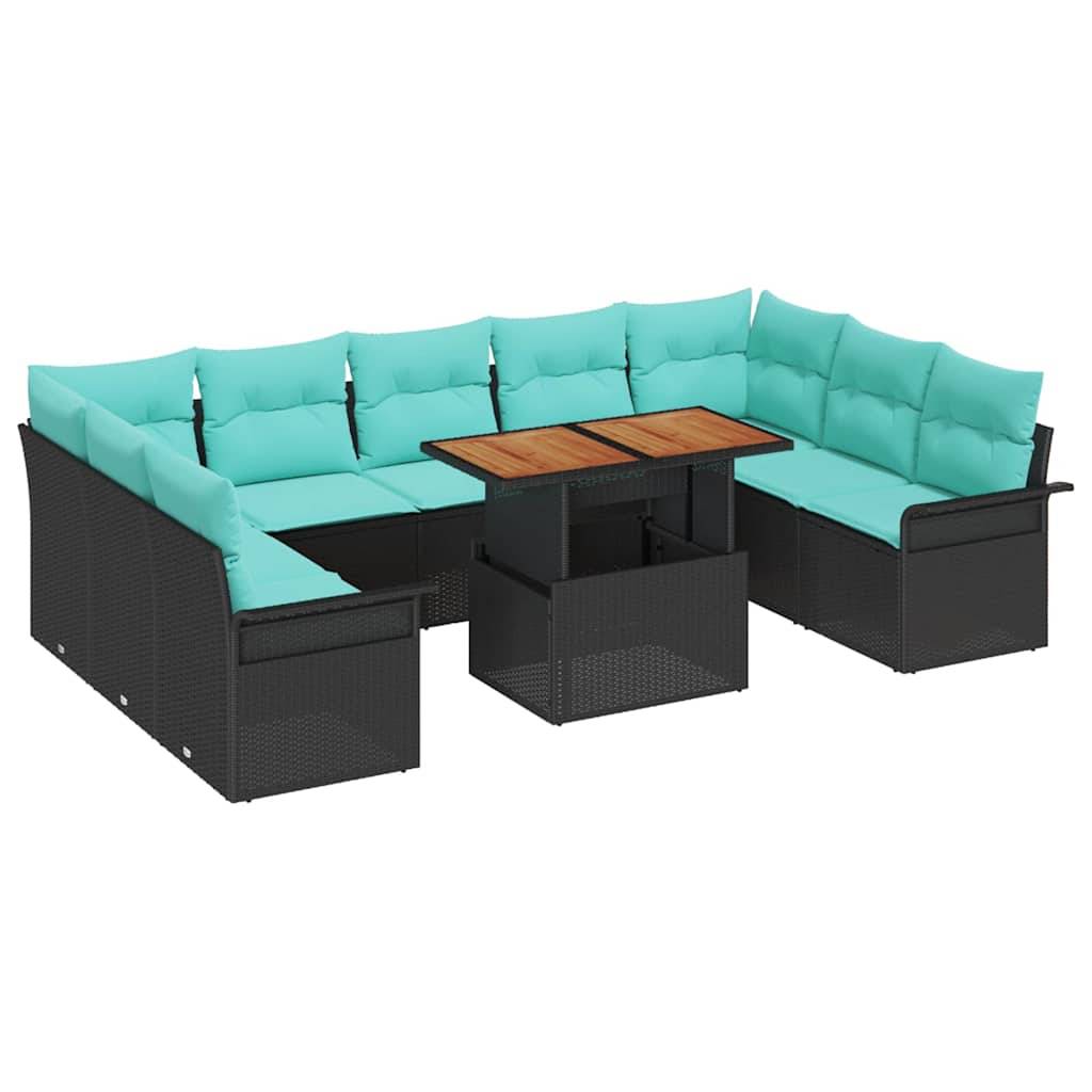 vidaXL Garten-Sofa-Set mit Speicher 10 pcs Schwarz Poly Rattan