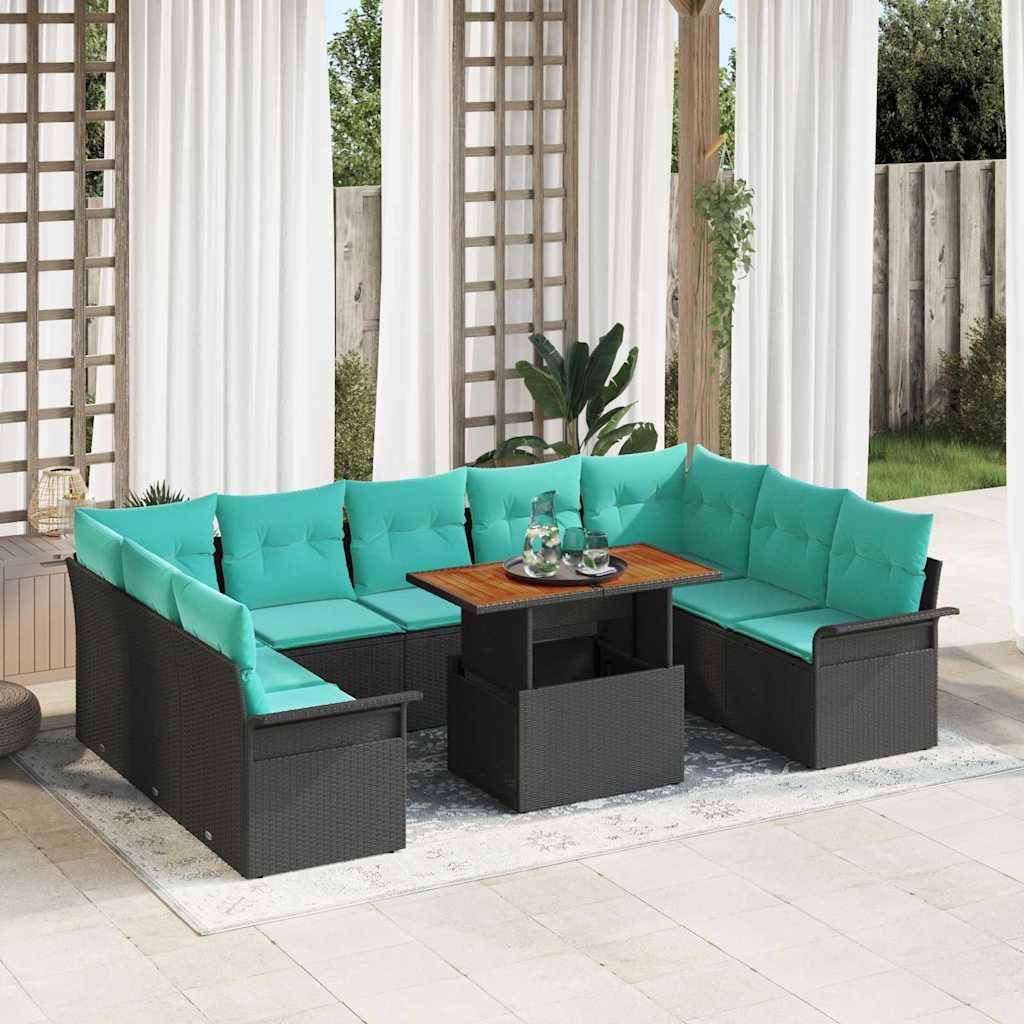 vidaXL Garten-Sofa-Set mit Speicher 10 pcs Schwarz Poly Rattan