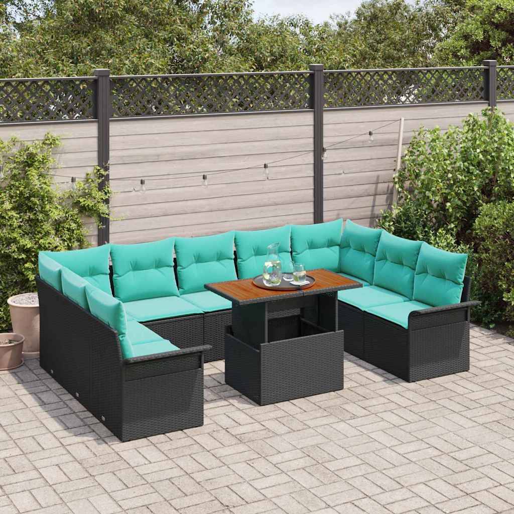 vidaXL Garten-Sofa-Set mit Speicher 10 pcs Schwarz Poly Rattan