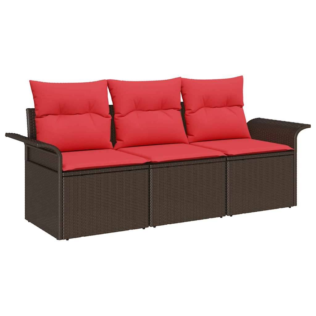 vidaXL Garten-Sofa-Set mit Kissen mit Speicher 3 pcs Braun Poly Rattan