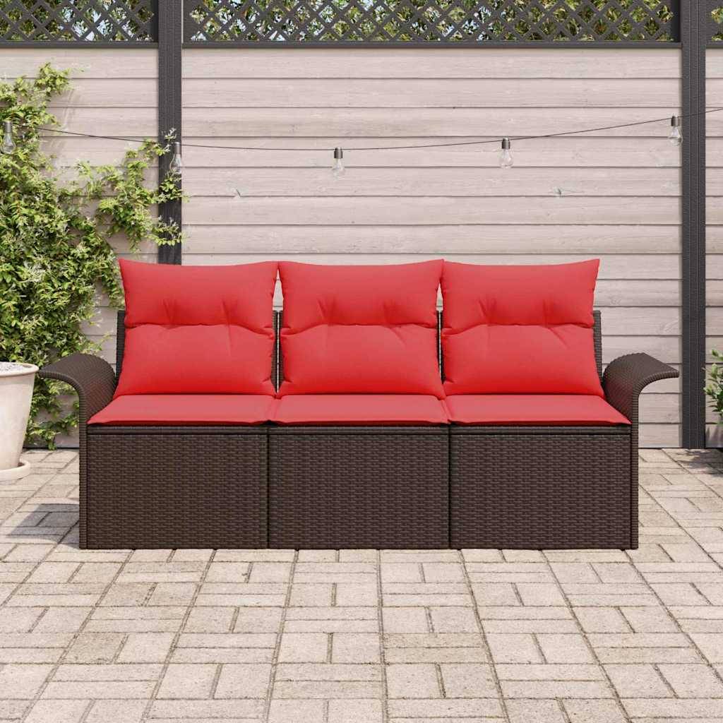 vidaXL Garten-Sofa-Set mit Kissen mit Speicher 3 pcs Braun Poly Rattan