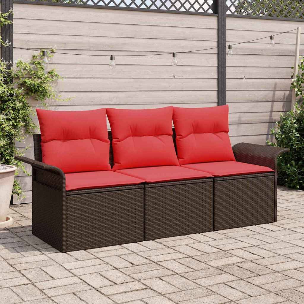 vidaXL Garten-Sofa-Set mit Kissen mit Speicher 3 pcs Braun Poly Rattan