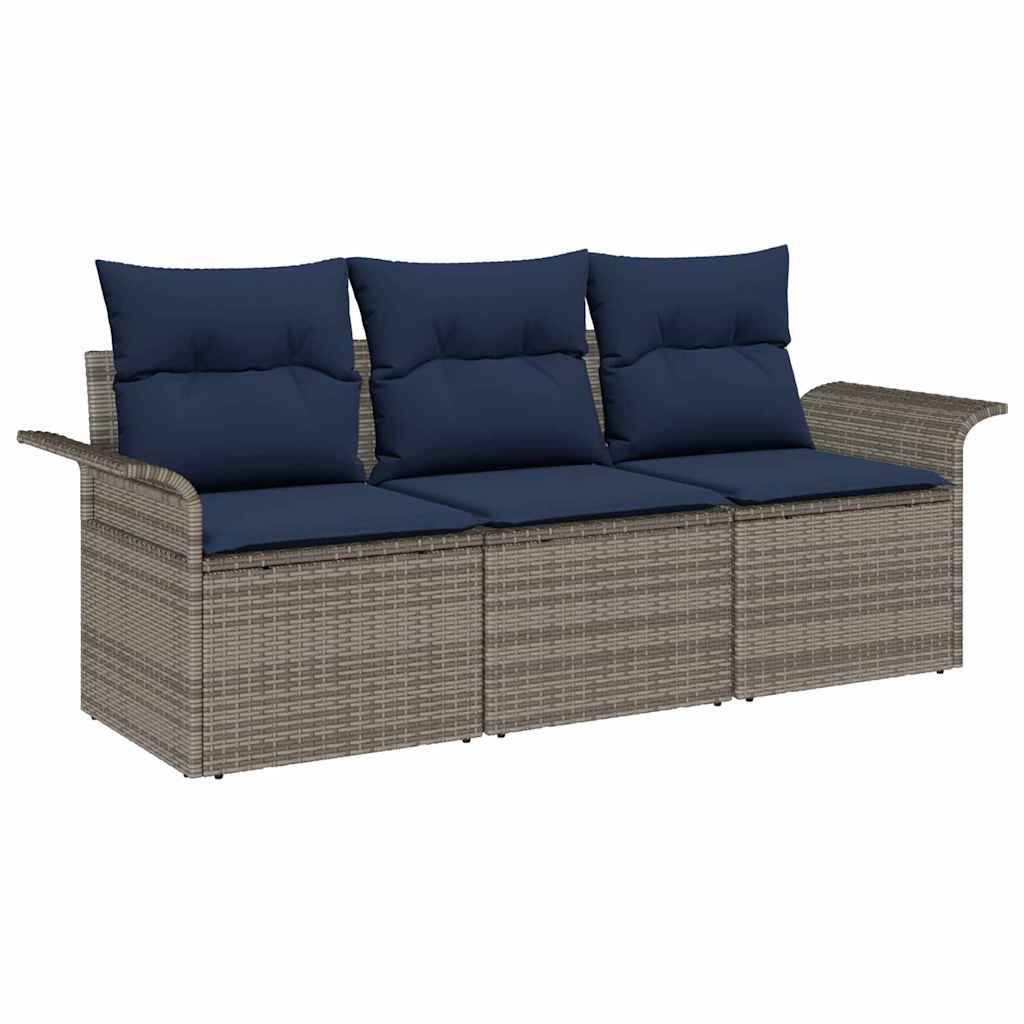vidaXL Garten-Sofa-Set mit Kissen mit Speicher 3 pcs Grau Poly Rattan