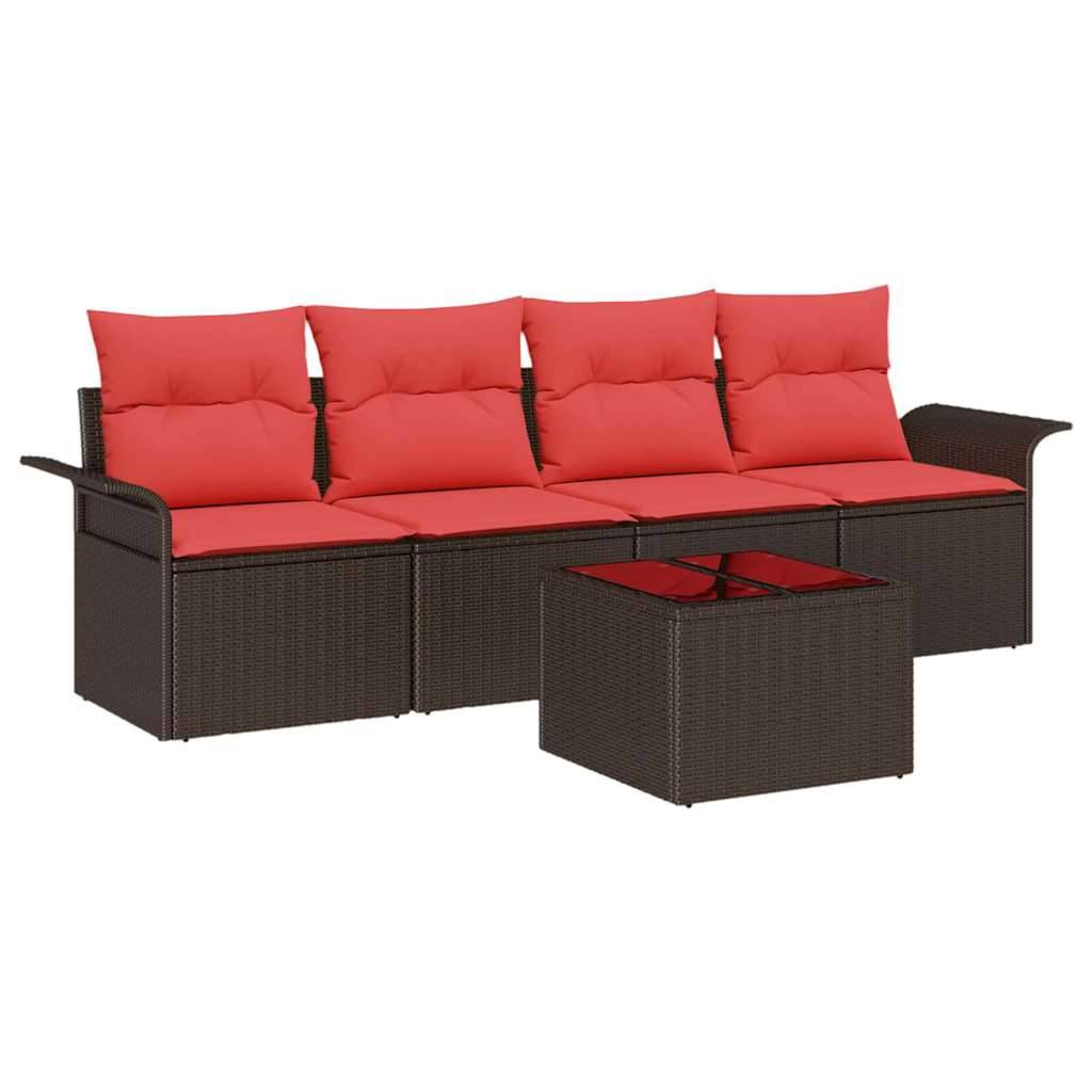 vidaXL Sofa Set mit Kissen 5 pcs Braun Poly-Rattan