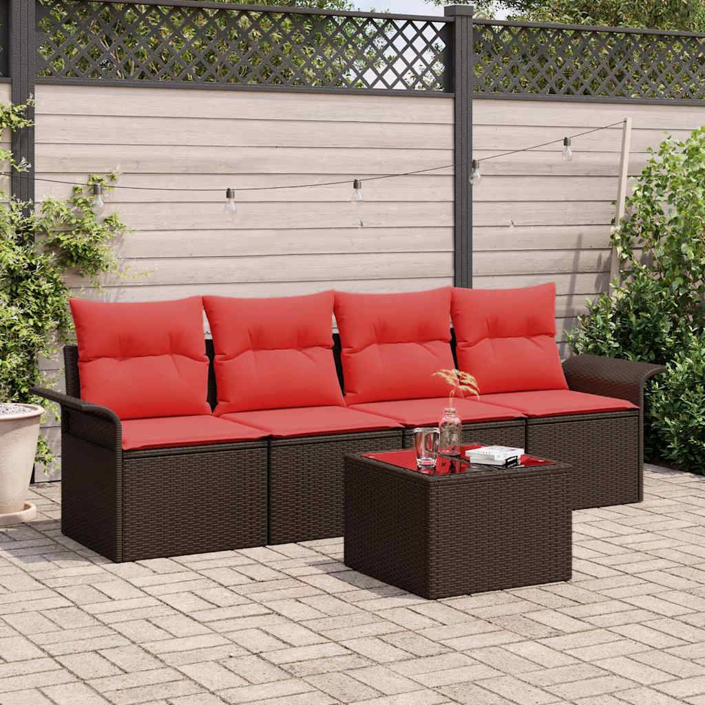 vidaXL Sofa Set mit Kissen 5 pcs Braun Poly-Rattan