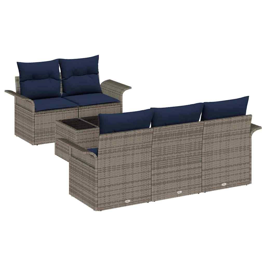 vidaXL Gartensofa-set mit Kissen 6 pcs Grau Poly-Rattan