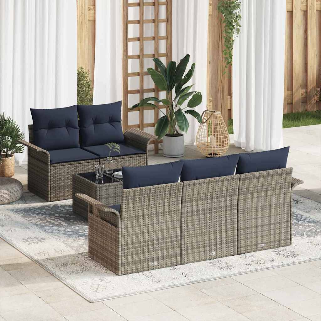 vidaXL Gartensofa-set mit Kissen 6 pcs Grau Poly-Rattan