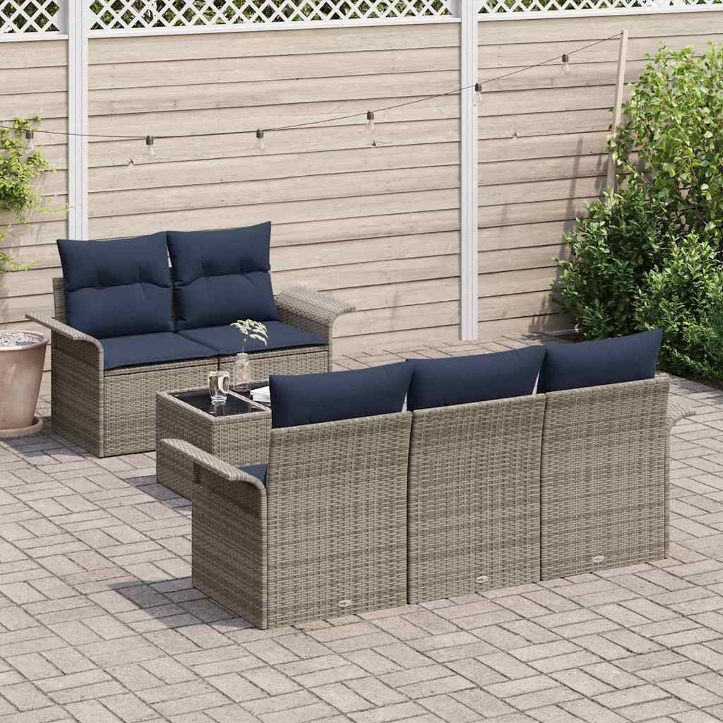 vidaXL Gartensofa-set mit Kissen 6 pcs Grau Poly-Rattan