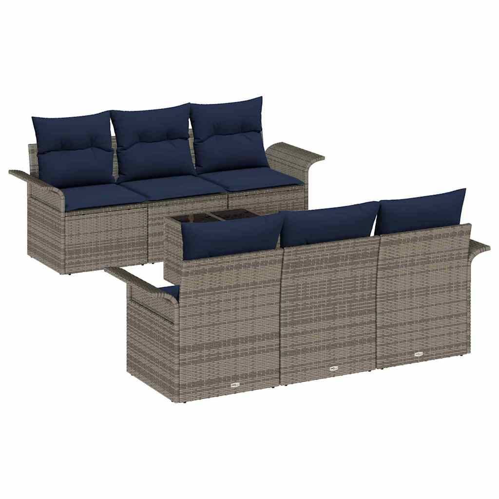 vidaXL Gartensofa-set mit Kissen 7 pcs Grau Poly-Rattan