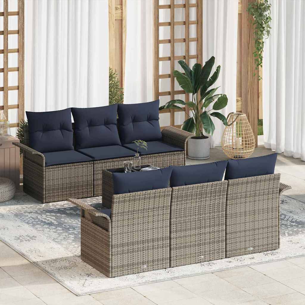 vidaXL Gartensofa-set mit Kissen 7 pcs Grau Poly-Rattan