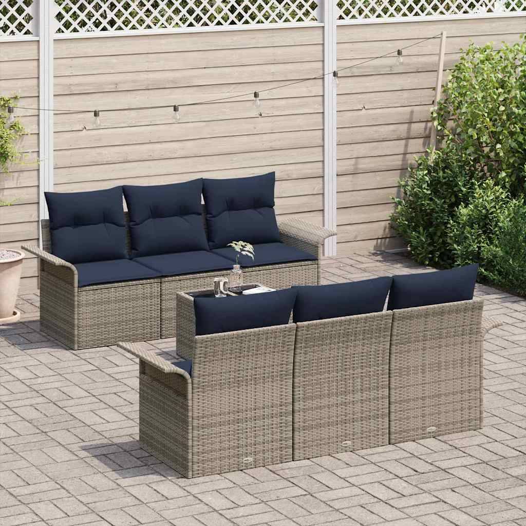 vidaXL Gartensofa-set mit Kissen 7 pcs Grau Poly-Rattan