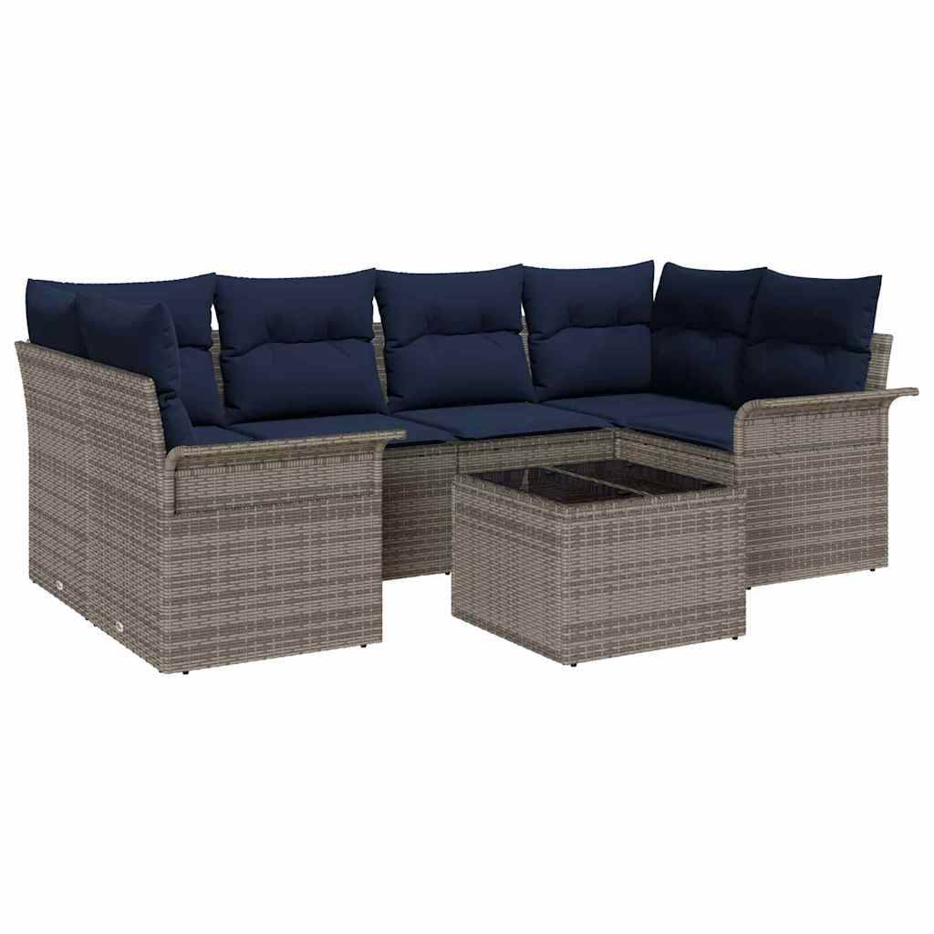 vidaXL Gartensofa-set mit Kissen 7 pcs Grau Poly-Rattan