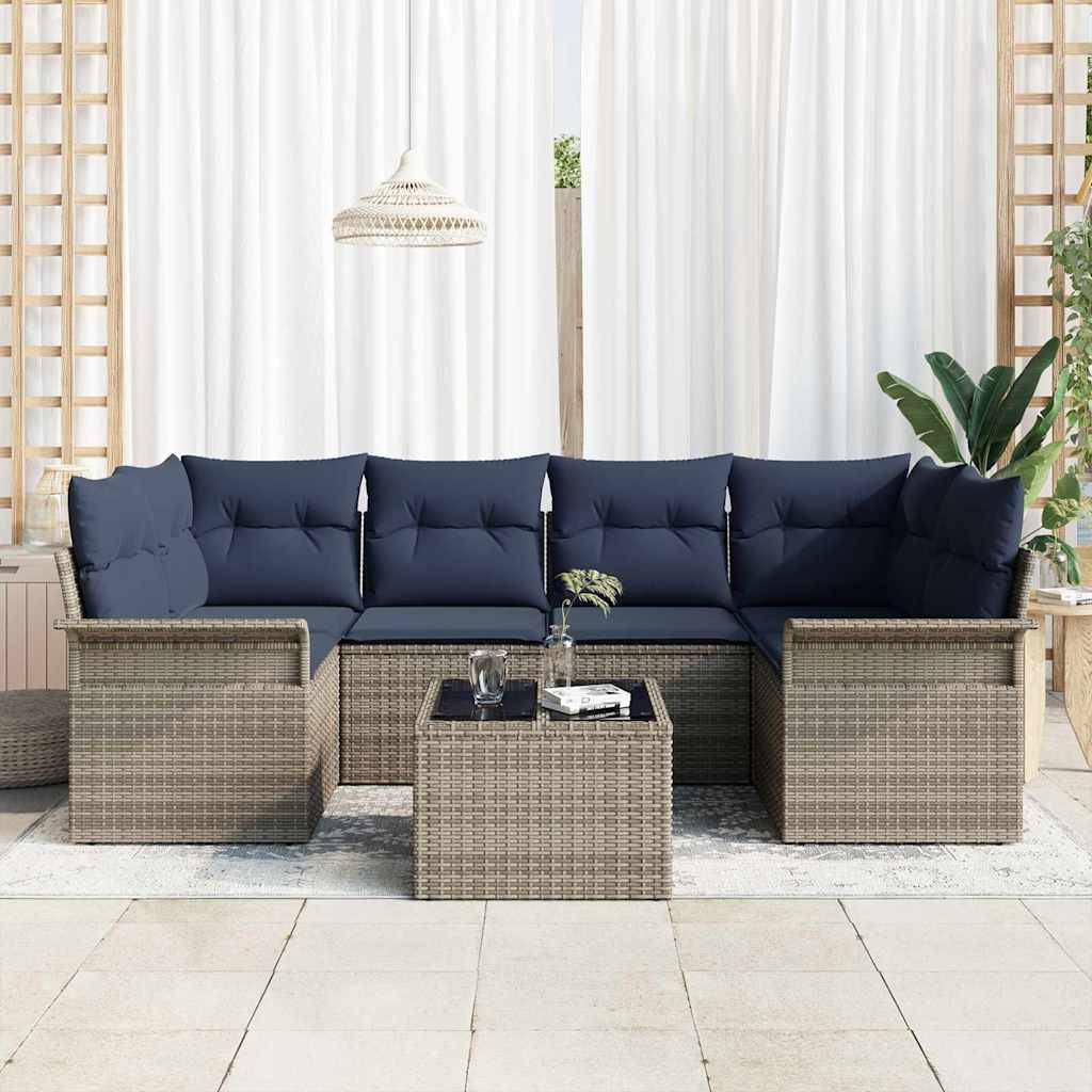 vidaXL Gartensofa-set mit Kissen 7 pcs Grau Poly-Rattan