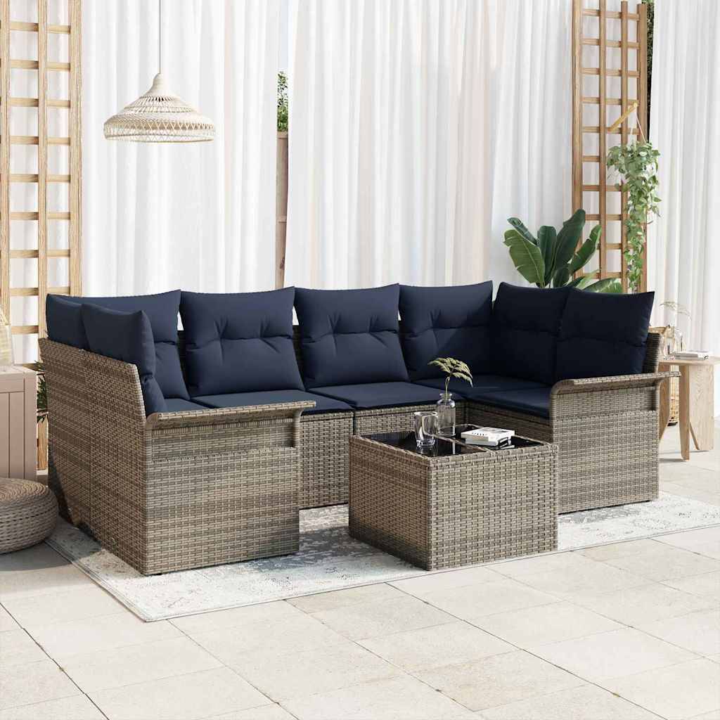 vidaXL Gartensofa-set mit Kissen 7 pcs Grau Poly-Rattan