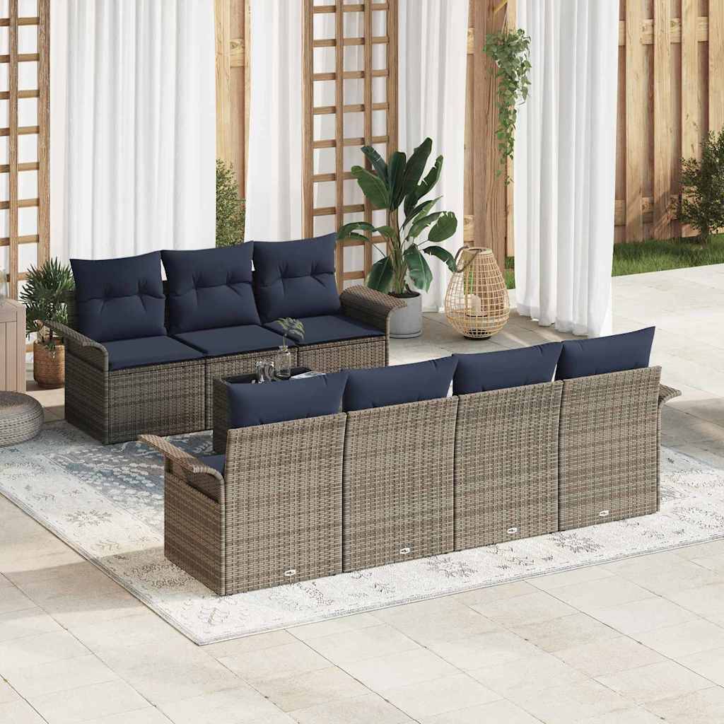 vidaXL Gartensofa-set mit Kissen 8 pcs Grau Poly-Rattan
