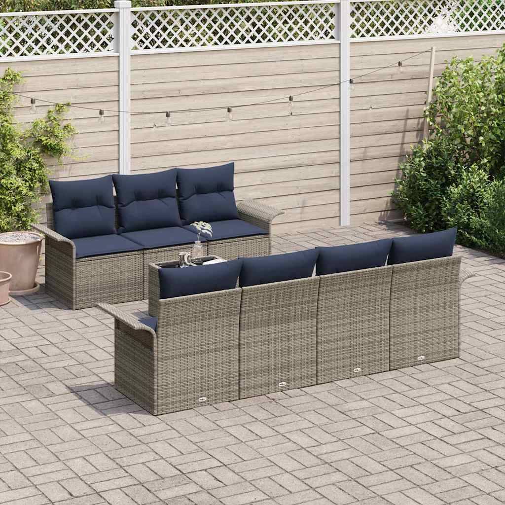 vidaXL Gartensofa-set mit Kissen 8 pcs Grau Poly-Rattan