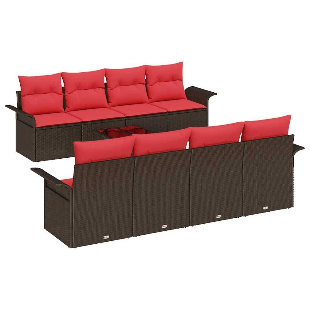 vidaXL Gartensofa-set mit Kissen 9 pcs Braun Poly-Rattan