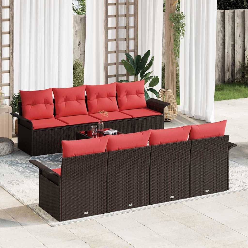 vidaXL Gartensofa-set mit Kissen 9 pcs Braun Poly-Rattan