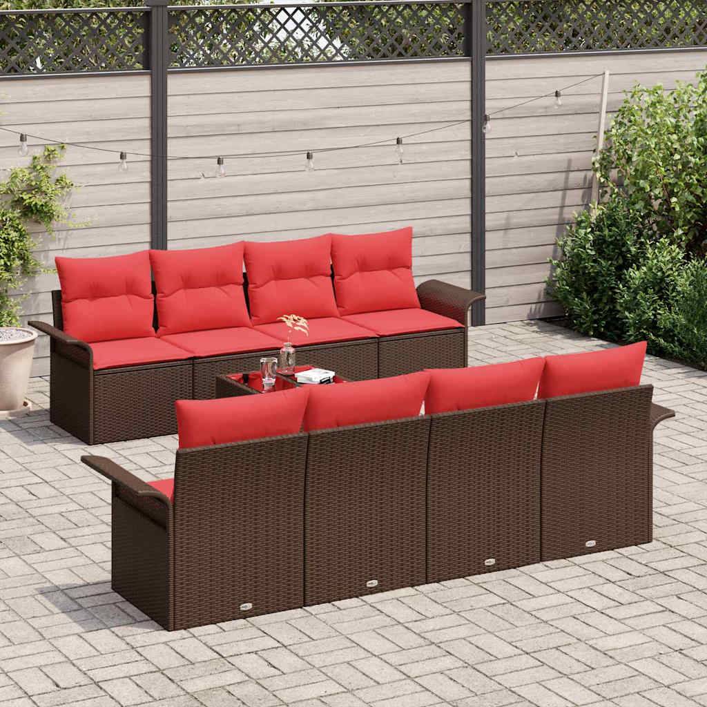 vidaXL Gartensofa-set mit Kissen 9 pcs Braun Poly-Rattan