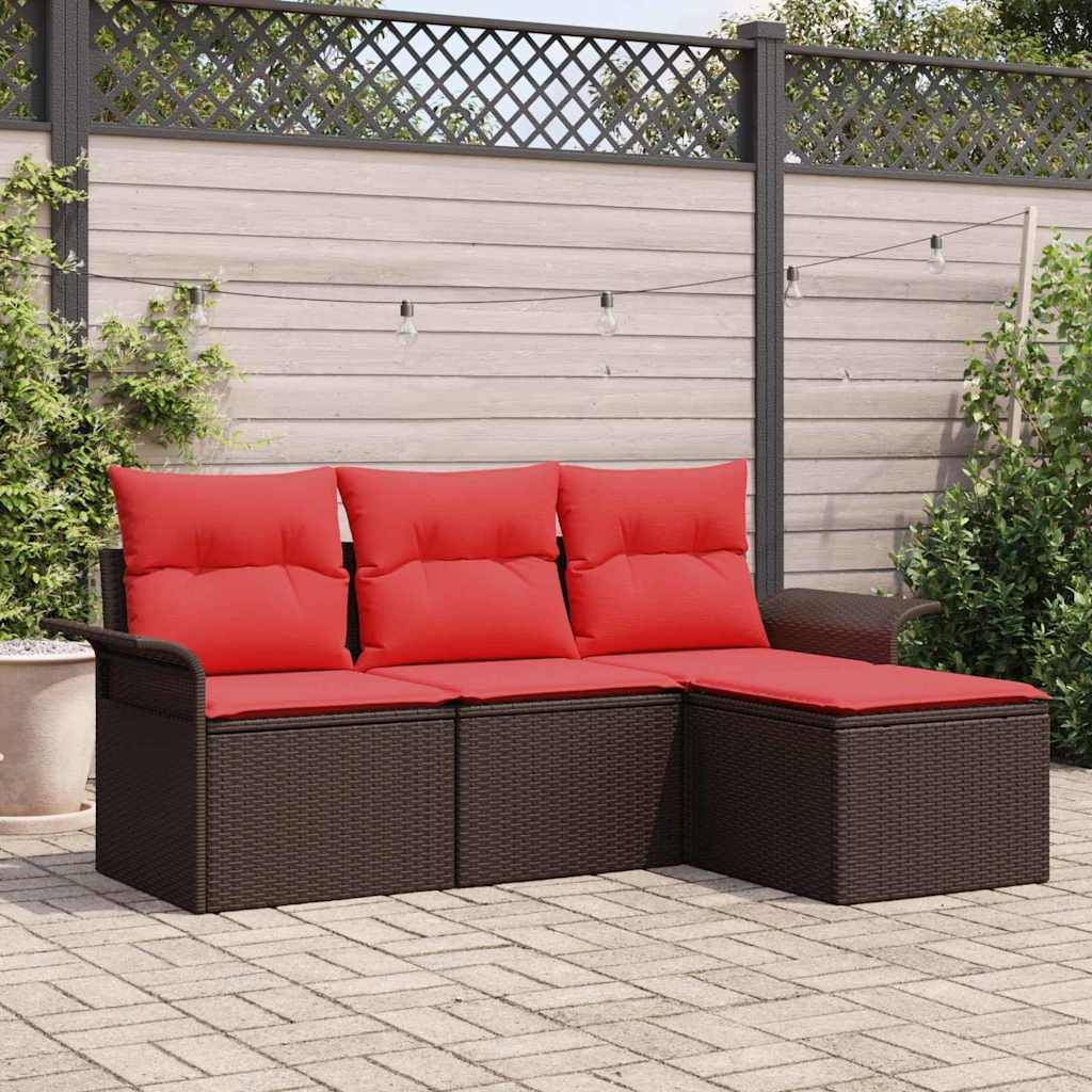 vidaXL Gartensofa-set mit Kissen 4 pcs Braun Poly-Rattan