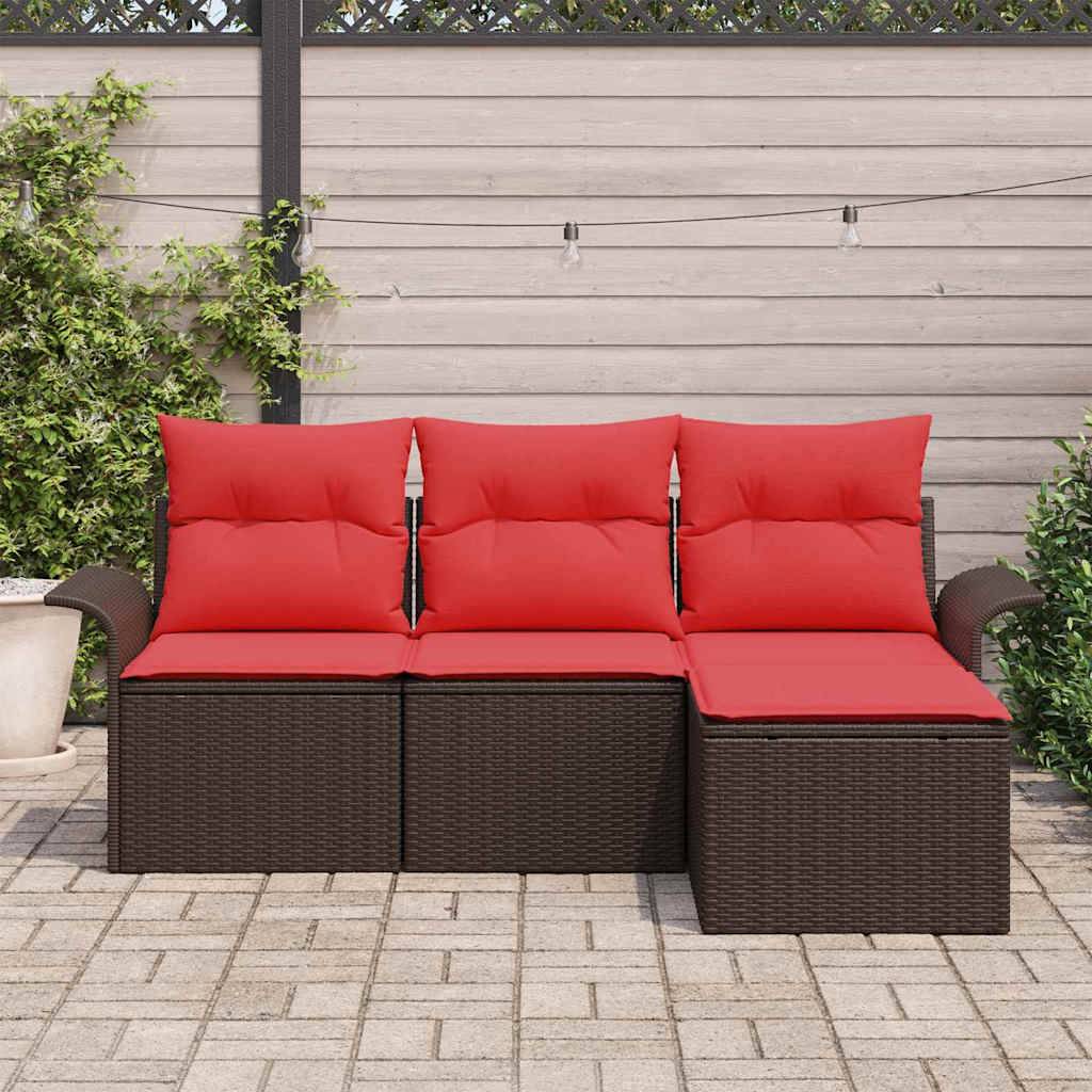 vidaXL Gartensofa-set mit Kissen 4 pcs Braun Poly-Rattan