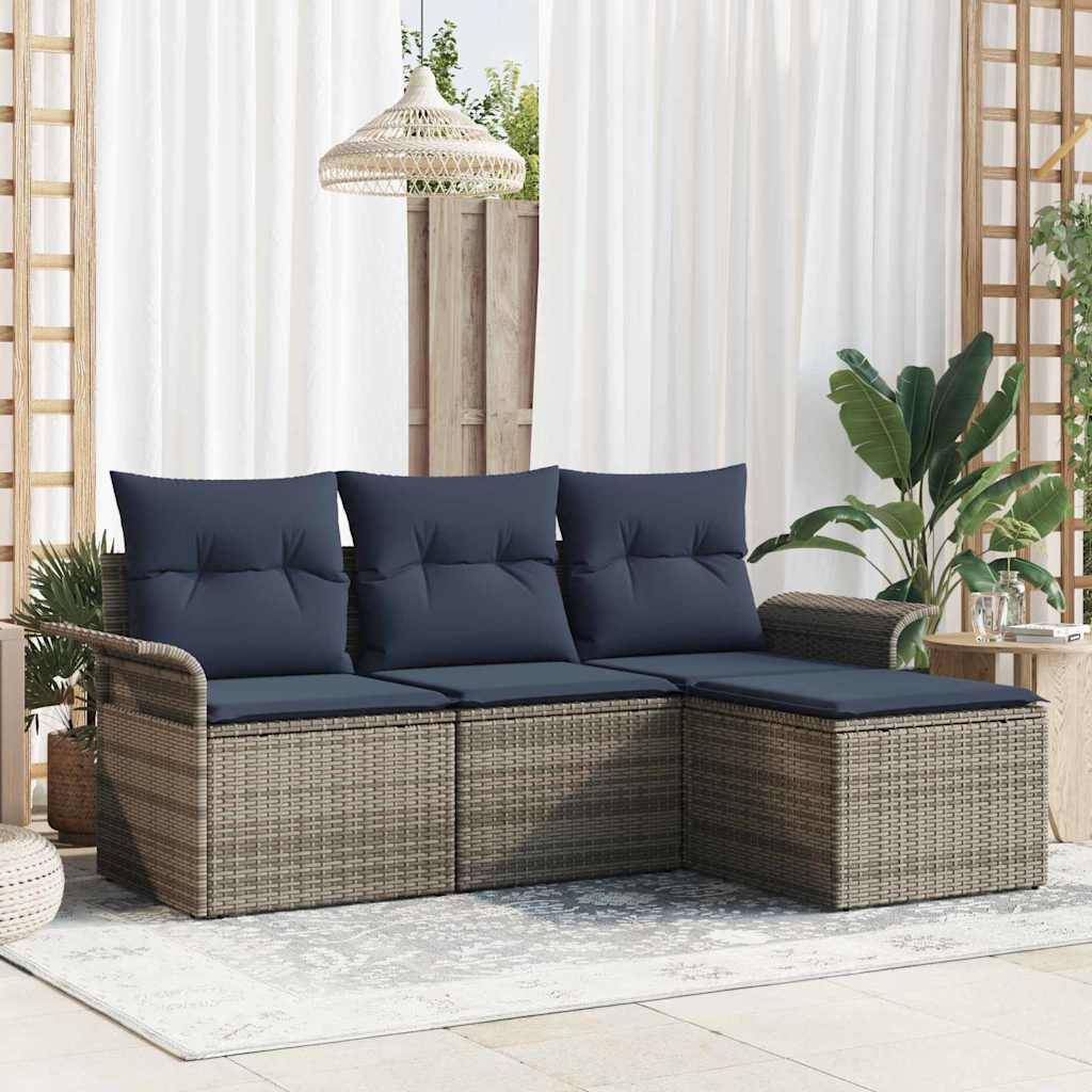 vidaXL Gartensofa-set mit Kissen mit Speicher 4 pcs Grau Poly-Rattan