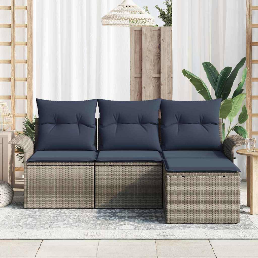 vidaXL Gartensofa-set mit Kissen mit Speicher 4 pcs Grau Poly-Rattan
