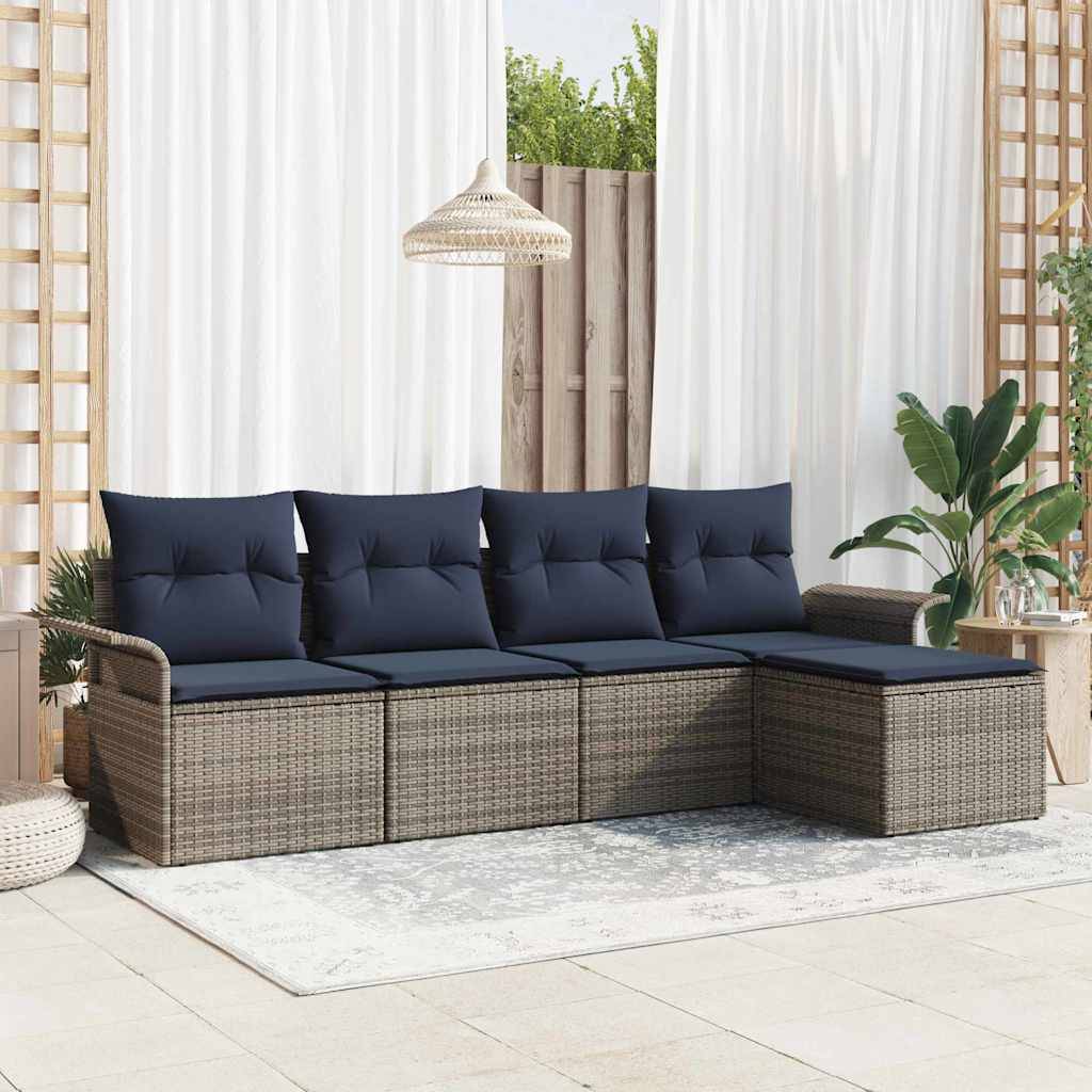 vidaXL Gartensofa-set mit Kissen 5 pcs Grau Poly-Rattan