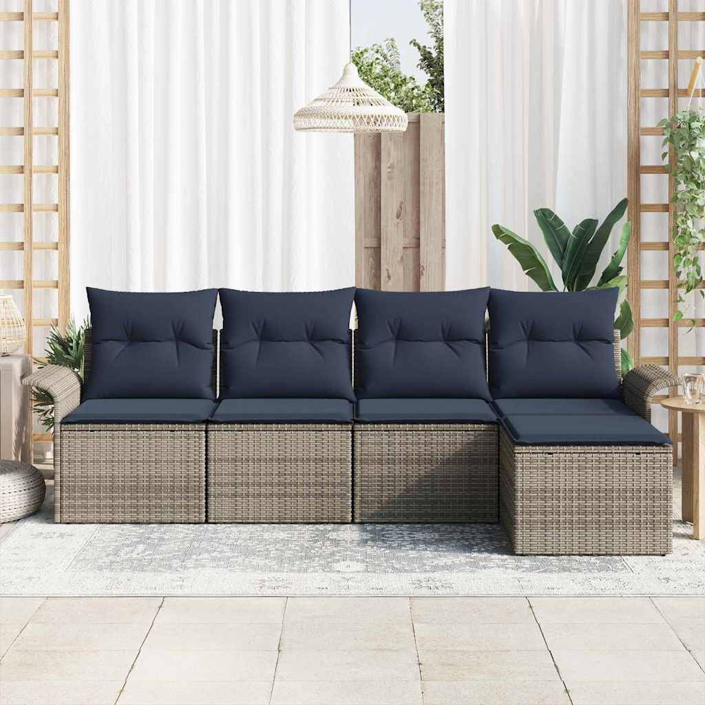 vidaXL Gartensofa-set mit Kissen 5 pcs Grau Poly-Rattan
