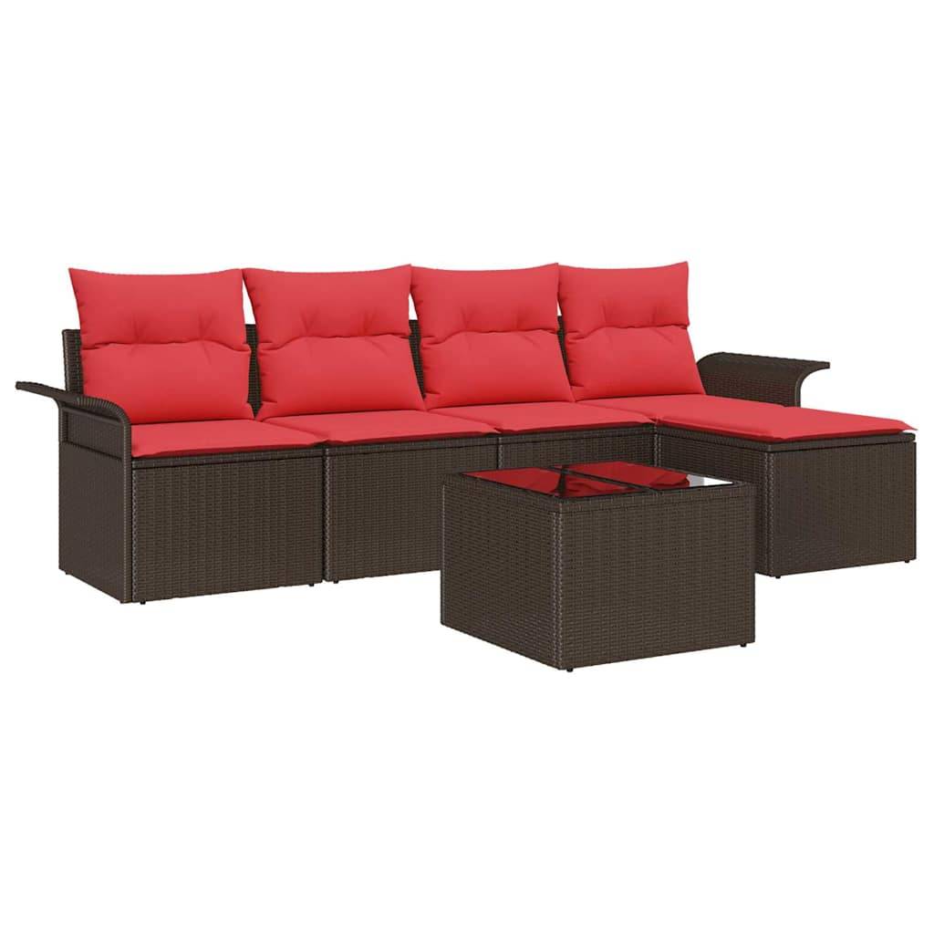 vidaXL Gartensofa-set mit Kissen 6 pcs Braun Poly-Rattan