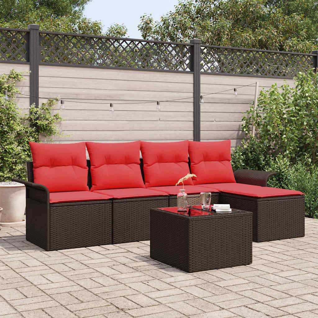 vidaXL Gartensofa-set mit Speicher 6 pcs Braun Poly-Rattan