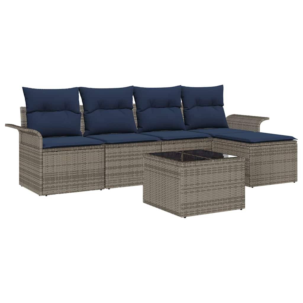 vidaXL Gartensofa-set mit Kissen 6 pcs Grau Poly-Rattan