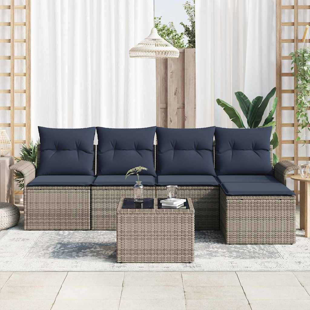 vidaXL Gartensofa-set mit Kissen 6 pcs Grau Poly-Rattan