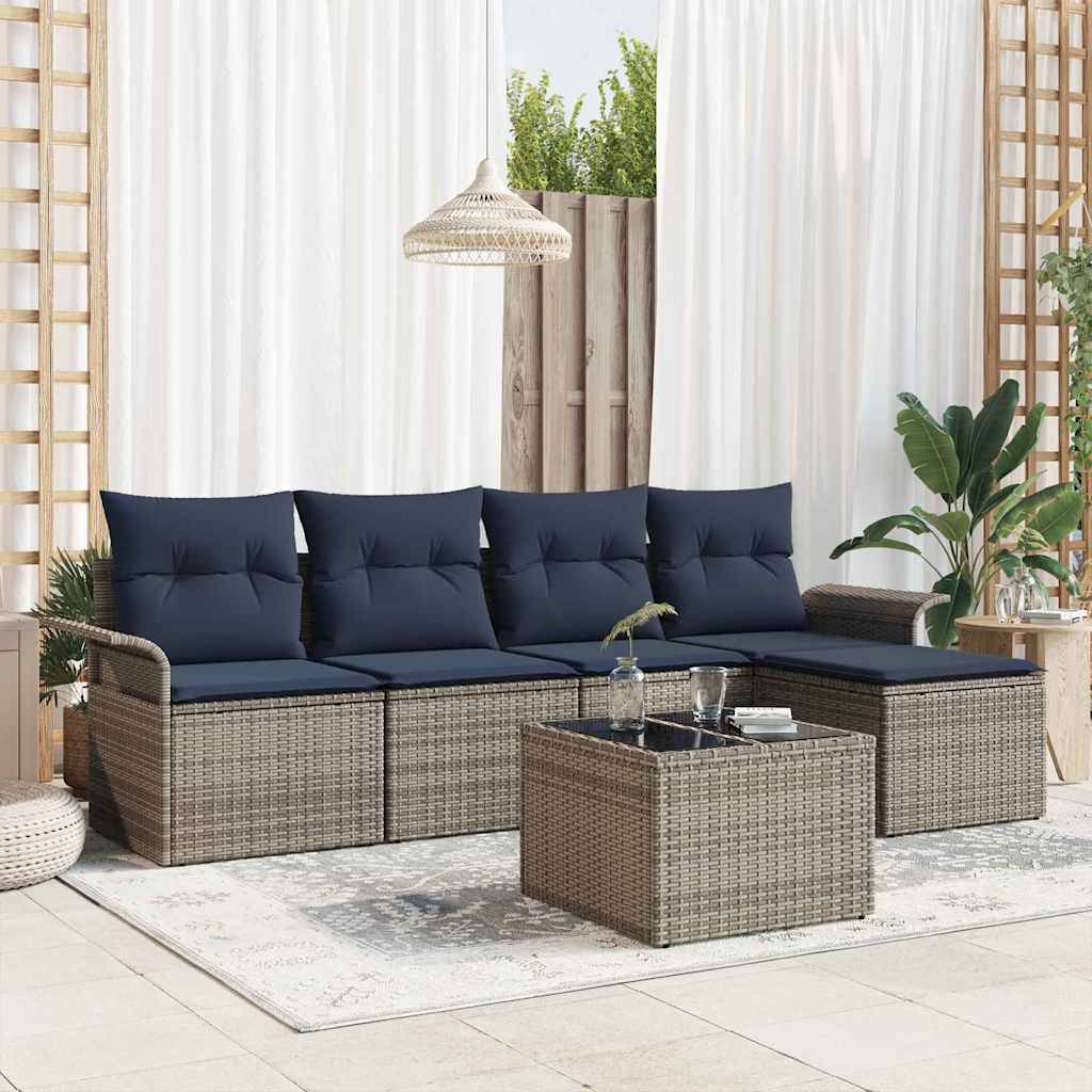 vidaXL Gartensofa-set mit Kissen 6 pcs Grau Poly-Rattan