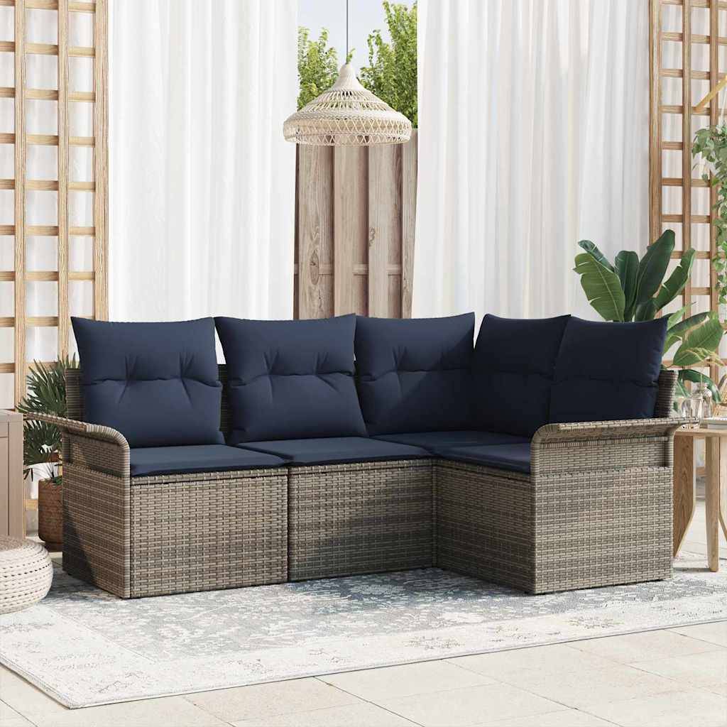 vidaXL Gartensofa-set mit Speicher 4 pcs Grau Poly-Rattan