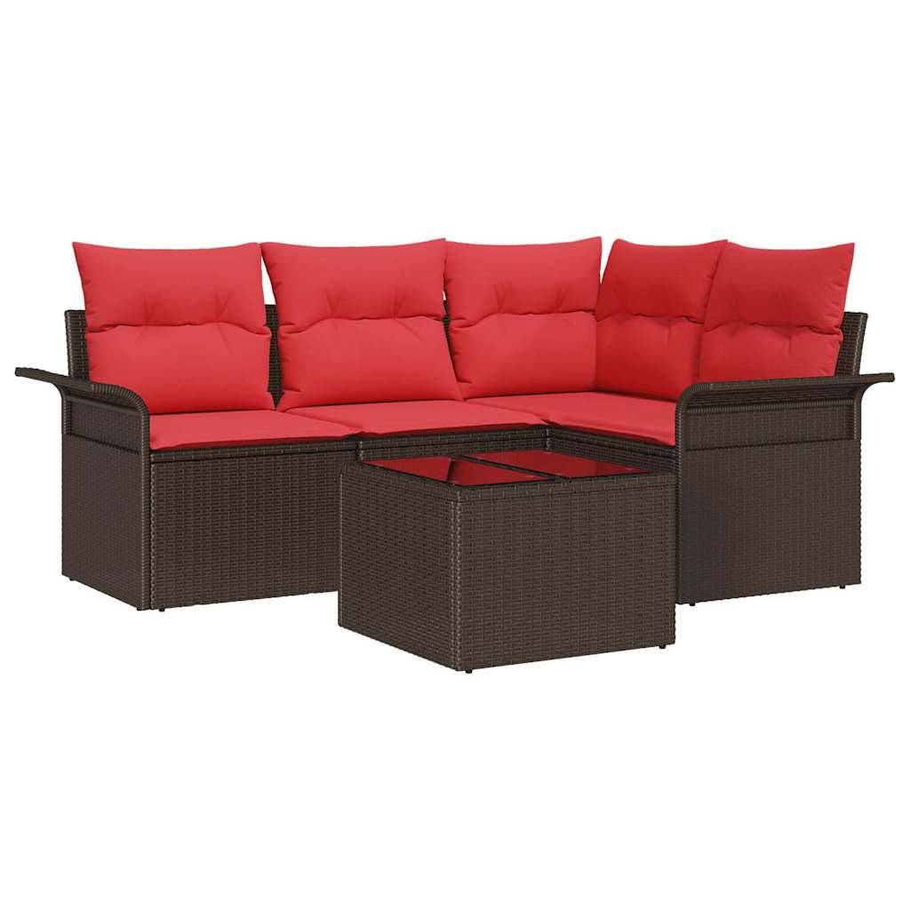 vidaXL Gartensofa-set mit Kissen 5 pcs Braun Poly-Rattan