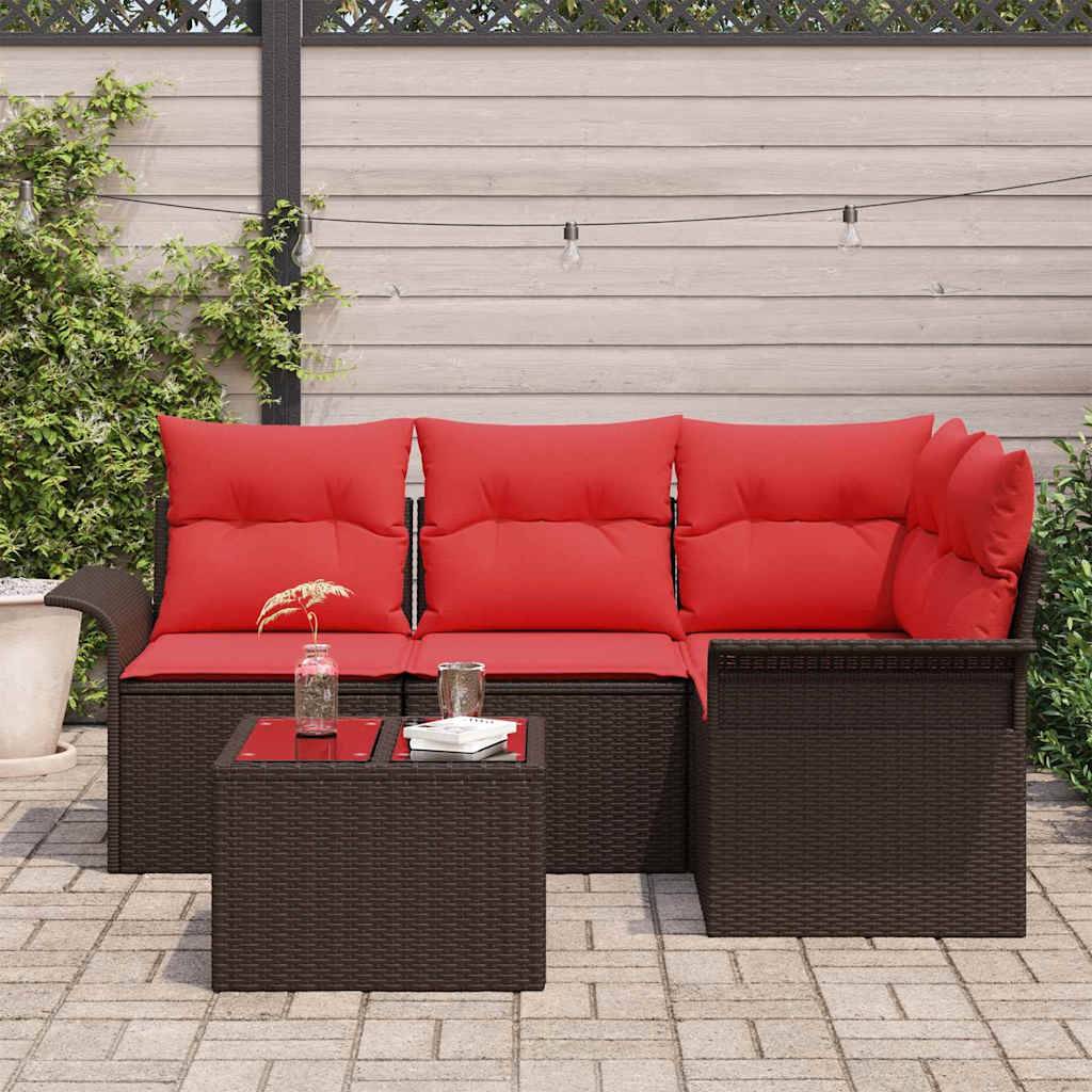 vidaXL Gartensofa-set mit Kissen 5 pcs Braun Poly-Rattan