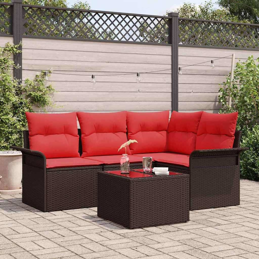 vidaXL Gartensofa-set mit Kissen 5 pcs Braun Poly-Rattan