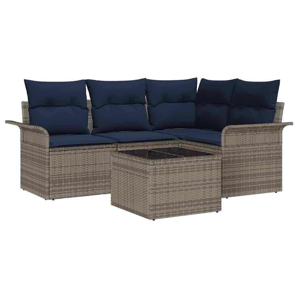 vidaXL Gartensofa-set mit Kissen 5 pcs Grau Poly-Rattan