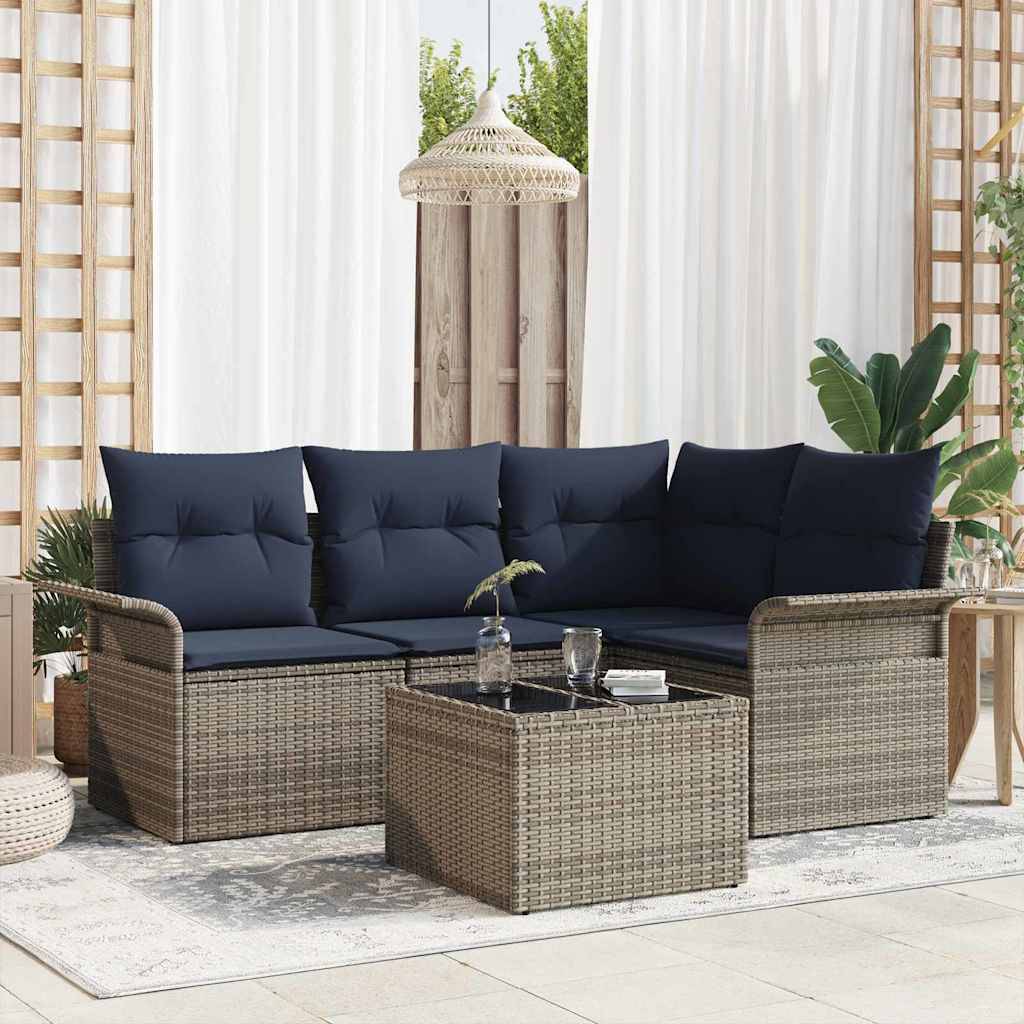 vidaXL Gartensofa-set mit Kissen 5 pcs Grau Poly-Rattan