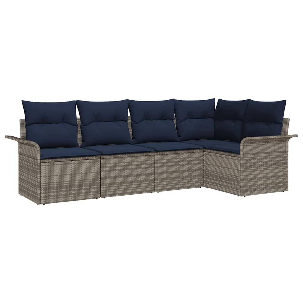 vidaXL Gartensofa-set mit Kissen 5 pcs Grau Poly-Rattan