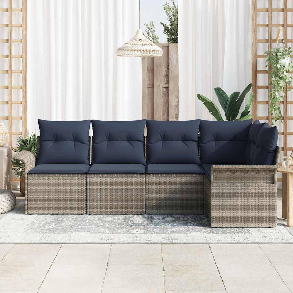 vidaXL Gartensofa-set mit Kissen 5 pcs Grau Poly-Rattan