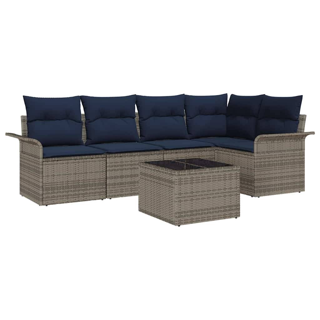 vidaXL Gartensofa-set mit Kissen 6 pcs Grau Poly-Rattan