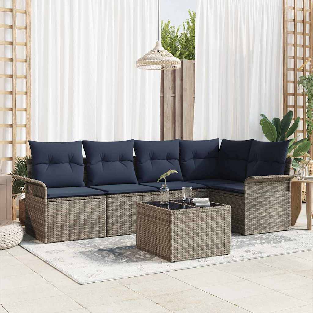 vidaXL Gartensofa-set mit Kissen 6 pcs Grau Poly-Rattan