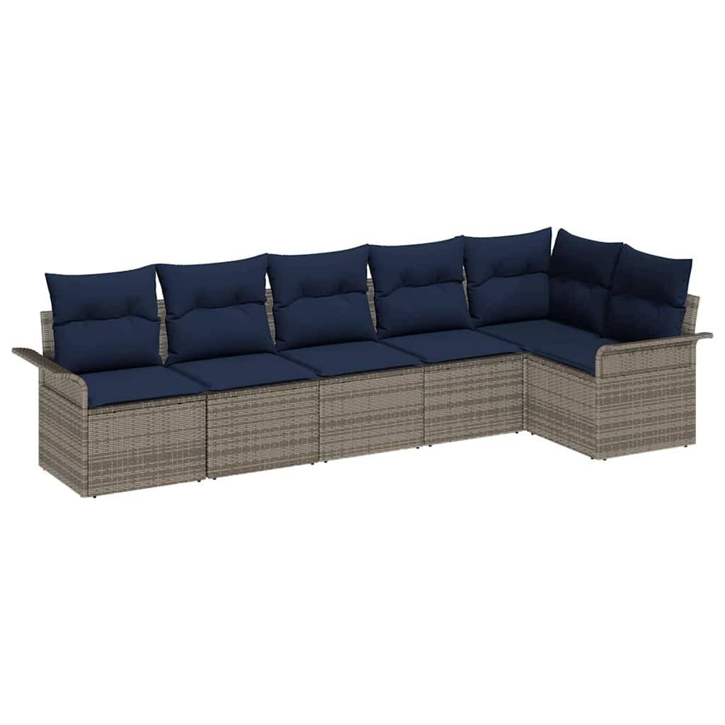 vidaXL Gartensofa-set mit Kissen 6 pcs Grau Poly-Rattan