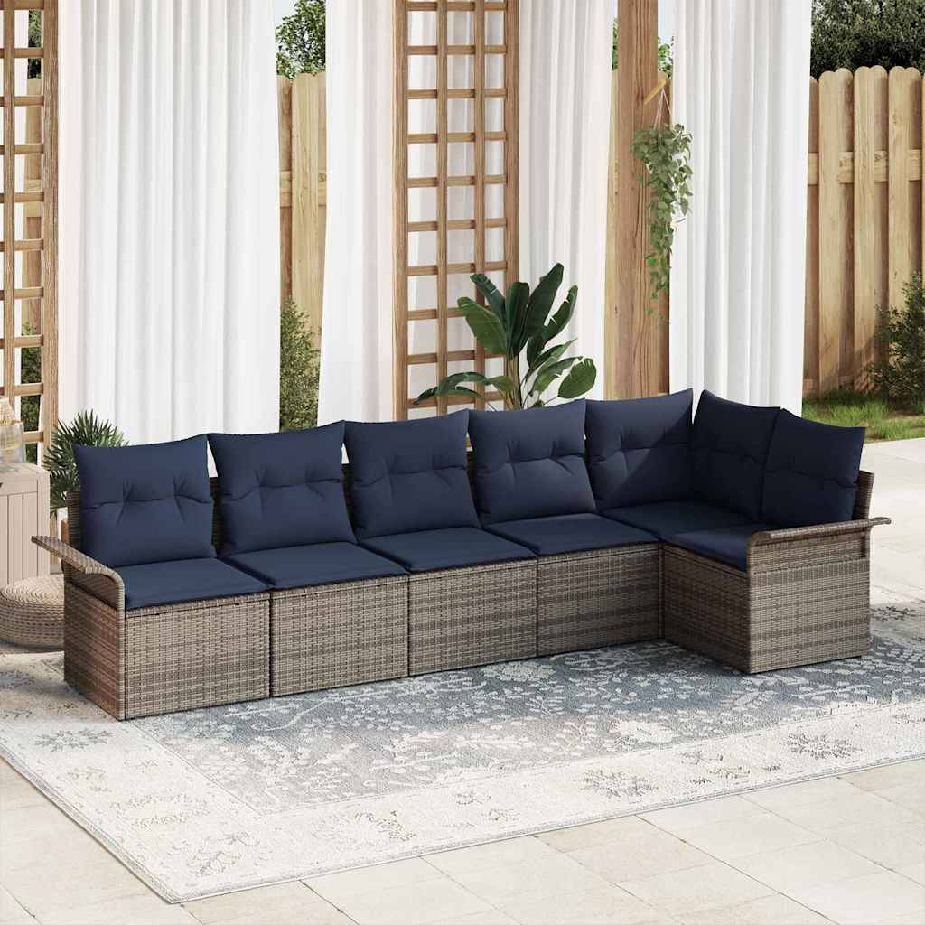 vidaXL Gartensofa-set mit Kissen 6 pcs Grau Poly-Rattan