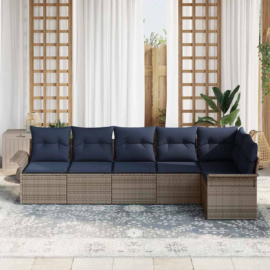 vidaXL Gartensofa-set mit Kissen 6 pcs Grau Poly-Rattan