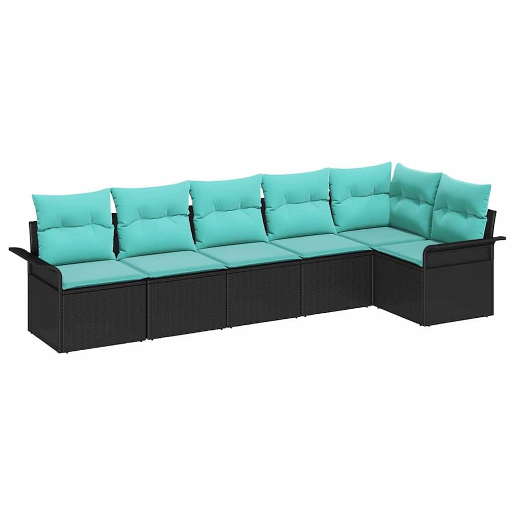 vidaXL Gartensofa-set mit Kissen 6 pcs Schwarz Poly-Rattan